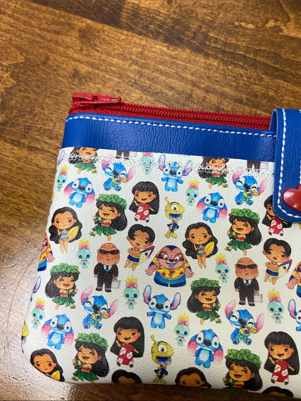 Boutique Lilo & Stitch faux Leather zip clutch/wallet. Red/White/Blue